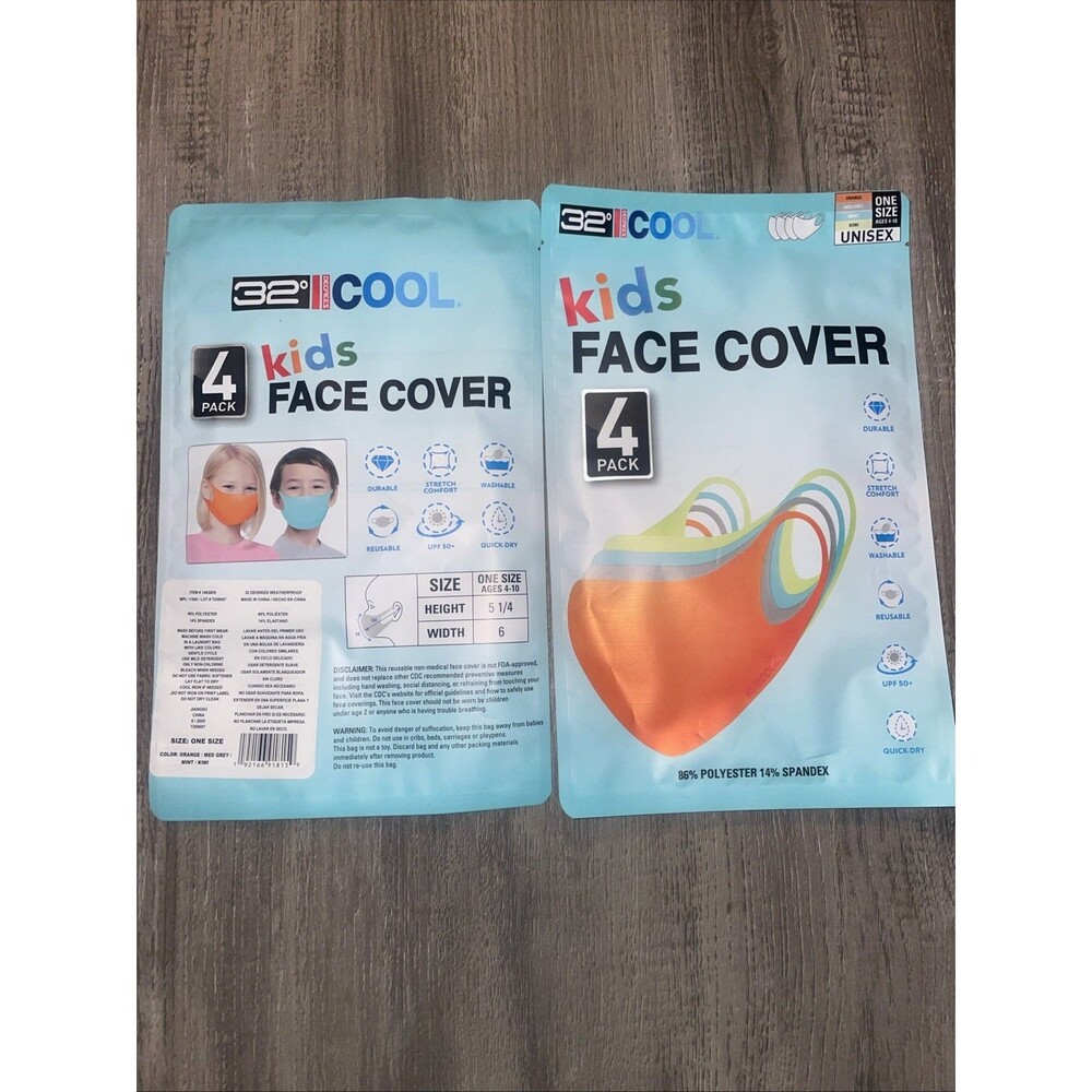 Kids Face Mask Cover 32 DEGREES COOL UNISEX One Size  4 Pack (2Sets)